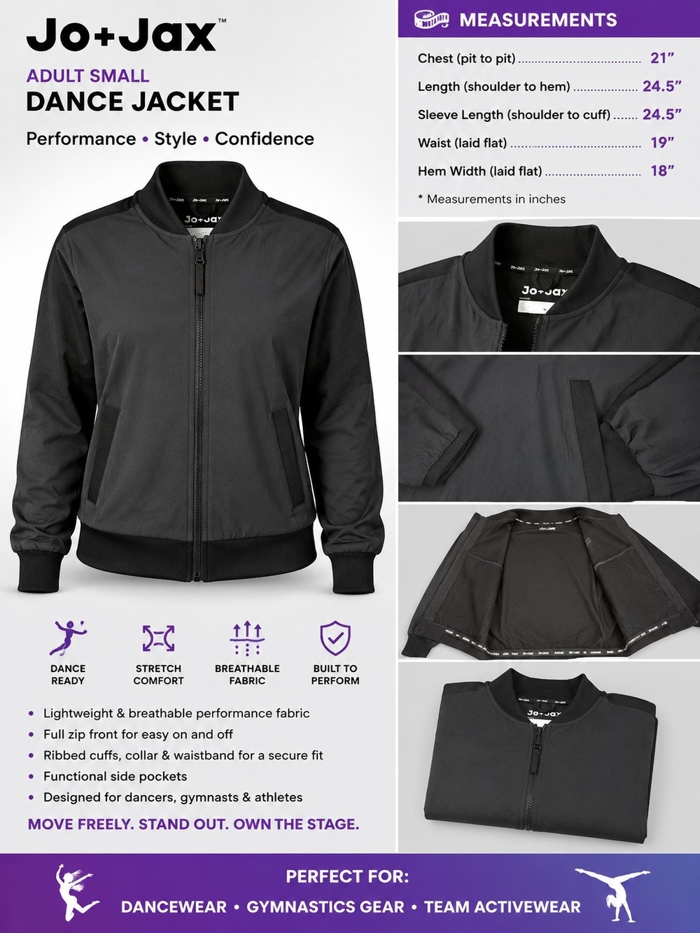 Jo+Jax Women's Black Performance Bomber Jacket